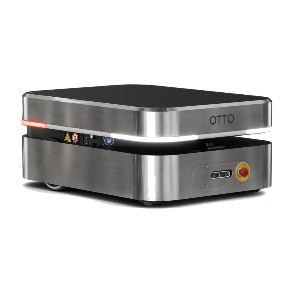 OTTO 100 autonomous mobile robot, brushed steel chassis with flat top deck
